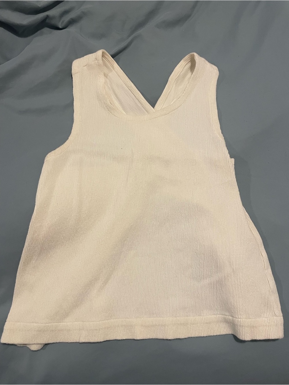 White Ribbed Tank Top with button open back